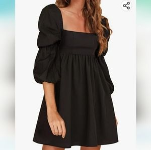 NWT! Exlura Puff Dress Smocked Babydoll Square Neck Balloon Sleeve Classy Chic